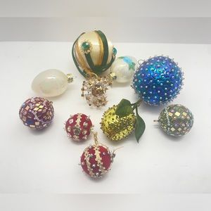 Vintage Sequin Beaded Ribbon Christmas Ornament LOT Luster Holiday Decor